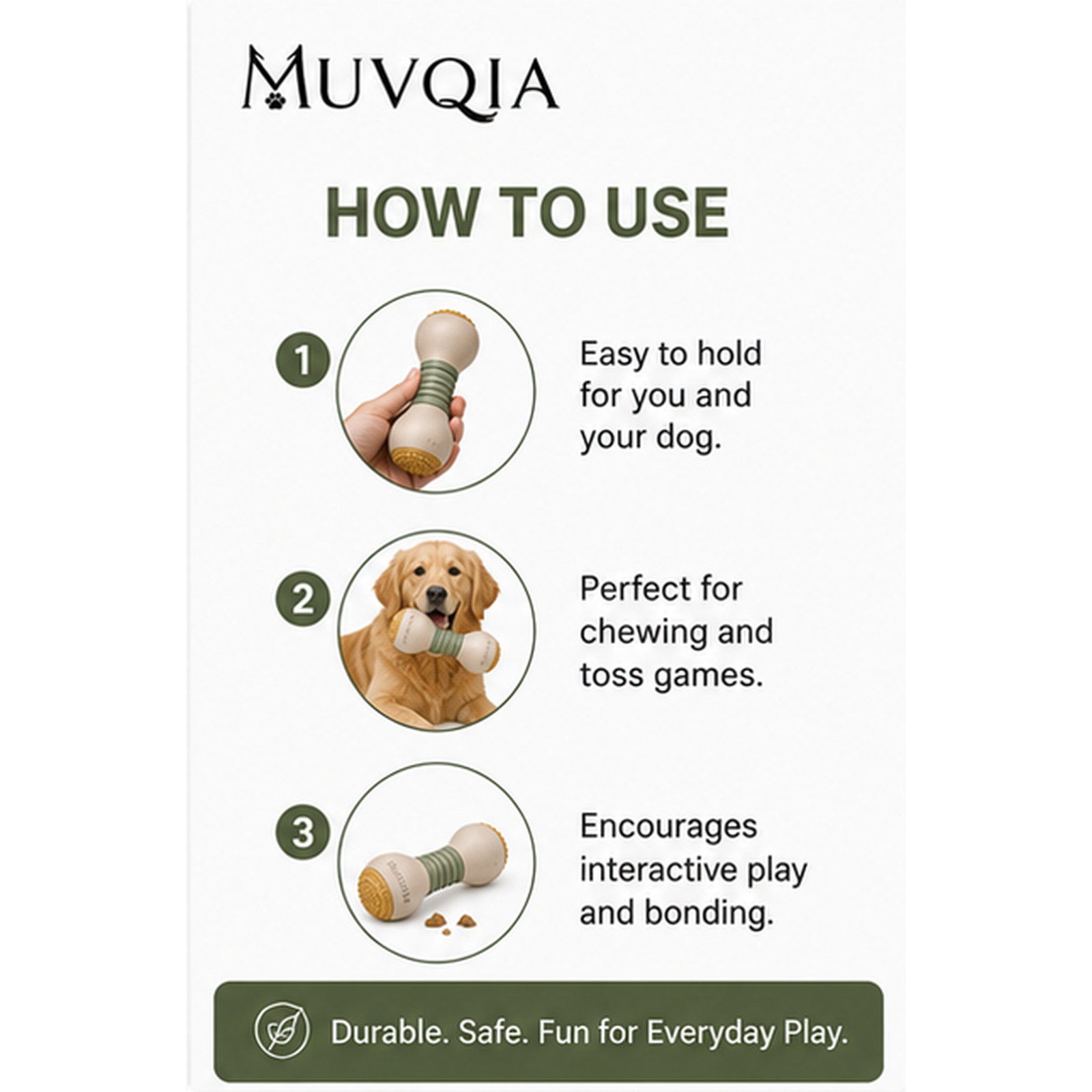 MUVQIA Flex-Grip Dog Chew Toy – Durable BPA-Free Chew & Toss Toy for Dogs, Easy-Hold Dumbbell Dog Toy for Teething, Fetch, Tug, Indoor & Outdoor Play