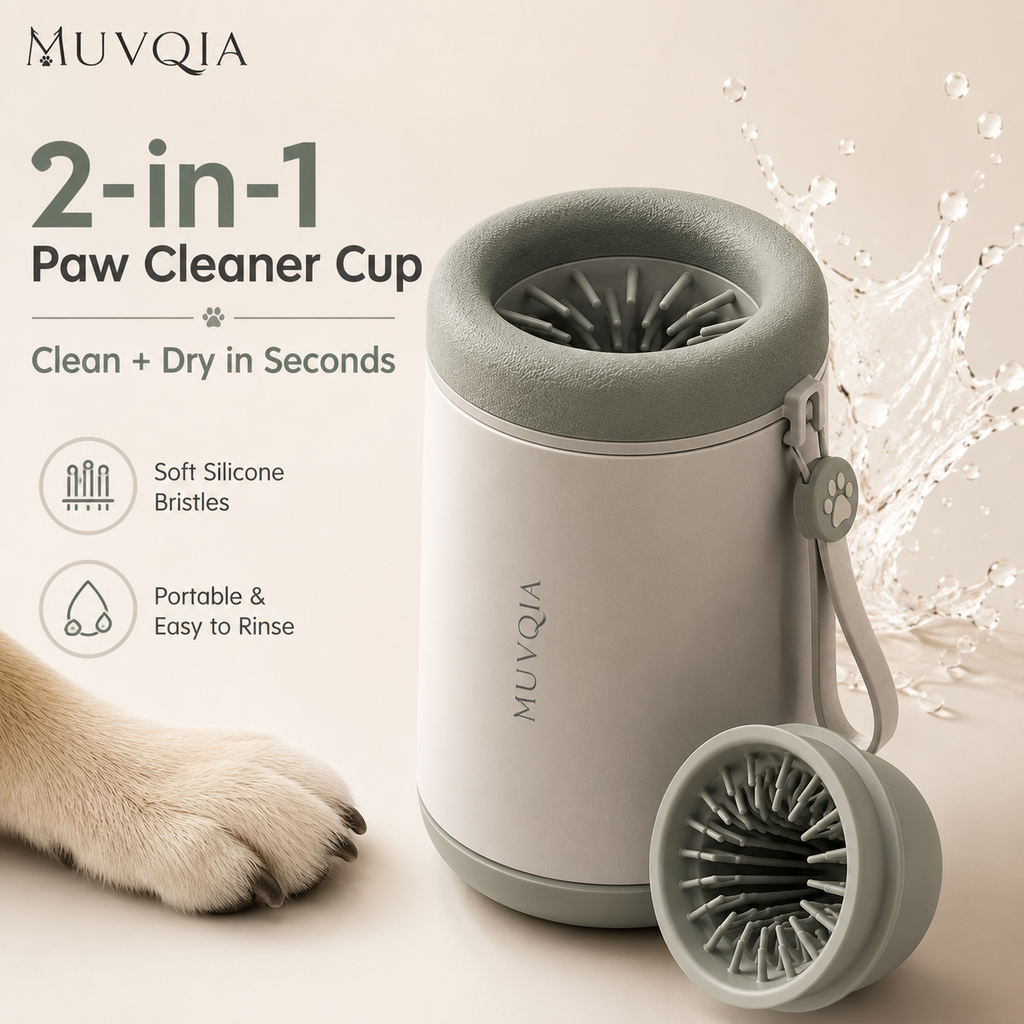 MUVQIA 2-in-1 Portable Dog Paw Cleaner Cup – Silicone Bristle Paw Washer with Removable Cleaning Insert, Wrist Strap and Splash-Resistant Rim for Small, Medium & Large Dogs