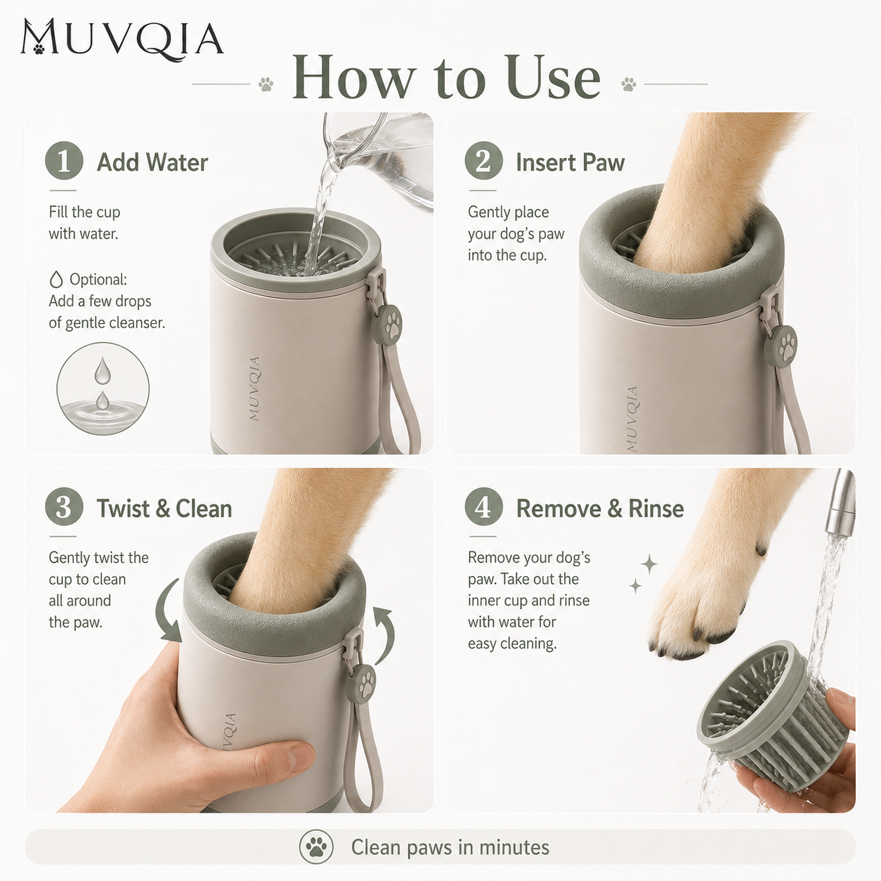MUVQIA 2-in-1 Portable Dog Paw Cleaner Cup – Silicone Bristle Paw Washer with Removable Cleaning Insert, Wrist Strap and Splash-Resistant Rim for Small, Medium & Large Dogs