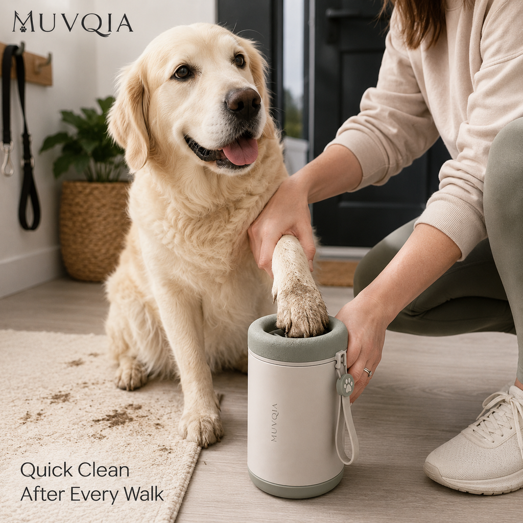 MUVQIA 2-in-1 Portable Dog Paw Cleaner Cup – Silicone Bristle Paw Washer with Removable Cleaning Insert, Wrist Strap and Splash-Resistant Rim for Small, Medium & Large Dogs