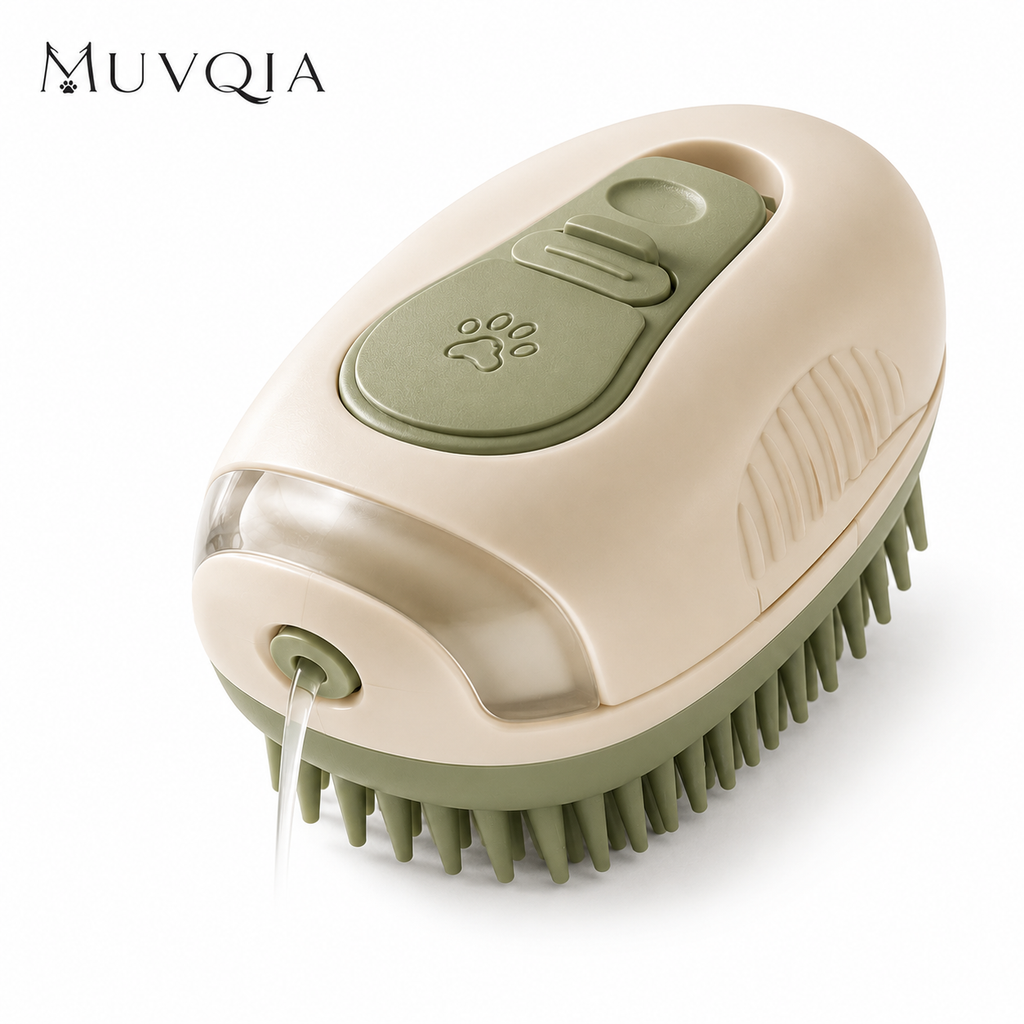 MUVQIA 3-in-1 Pet Bath Brush, Refillable Dog Shampoo Brush with Soft Silicone Bristles, Pet Grooming Scrubber & Massage Brush for Dogs and Cats, Bath Brush for Short and Long Hair
