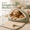 MUVQIA 2-in-1 Snuggle Nest Pet Bed & Blanket – Foldable Covered Dog Bed with Soft Sherpa Lining, Convertible Cave Bed and Lounge Mat for Small to Medium Dogs and Cats, Machine Washable