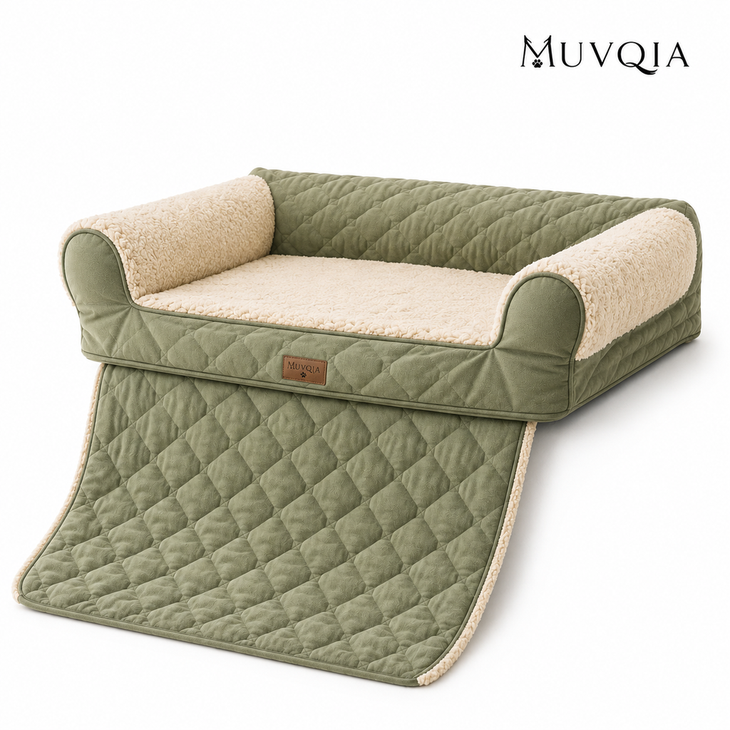 MUVQIA 3-in-1 Pet Sofa Throw for Dogs & Cats, Washable Quilted Pet Couch Cover with Bolster Sides, Soft Plush Furniture Protector Mat for Sofa, Chair & Recliner