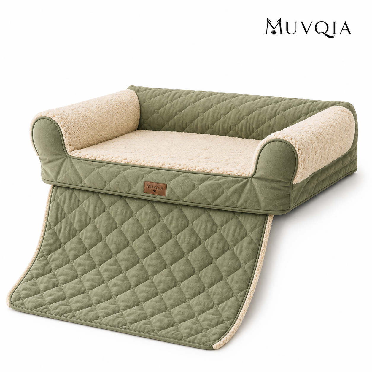 MUVQIA 3-in-1 Pet Sofa Throw for Dogs & Cats, Washable Quilted Pet Couch Cover with Bolster Sides, Soft Plush Furniture Protector Mat for Sofa, Chair & Recliner