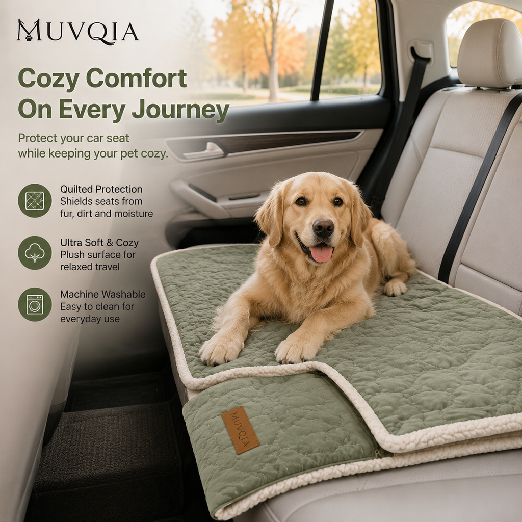 MUVQIA Foldable Portable Pet Blanket Mat for Dogs & Cats, Quilted Washable Travel Bed Pad with Soft Sherpa Lining, Lightweight Pet Sleeping Mat for Home, Car, Outdoor & Camping