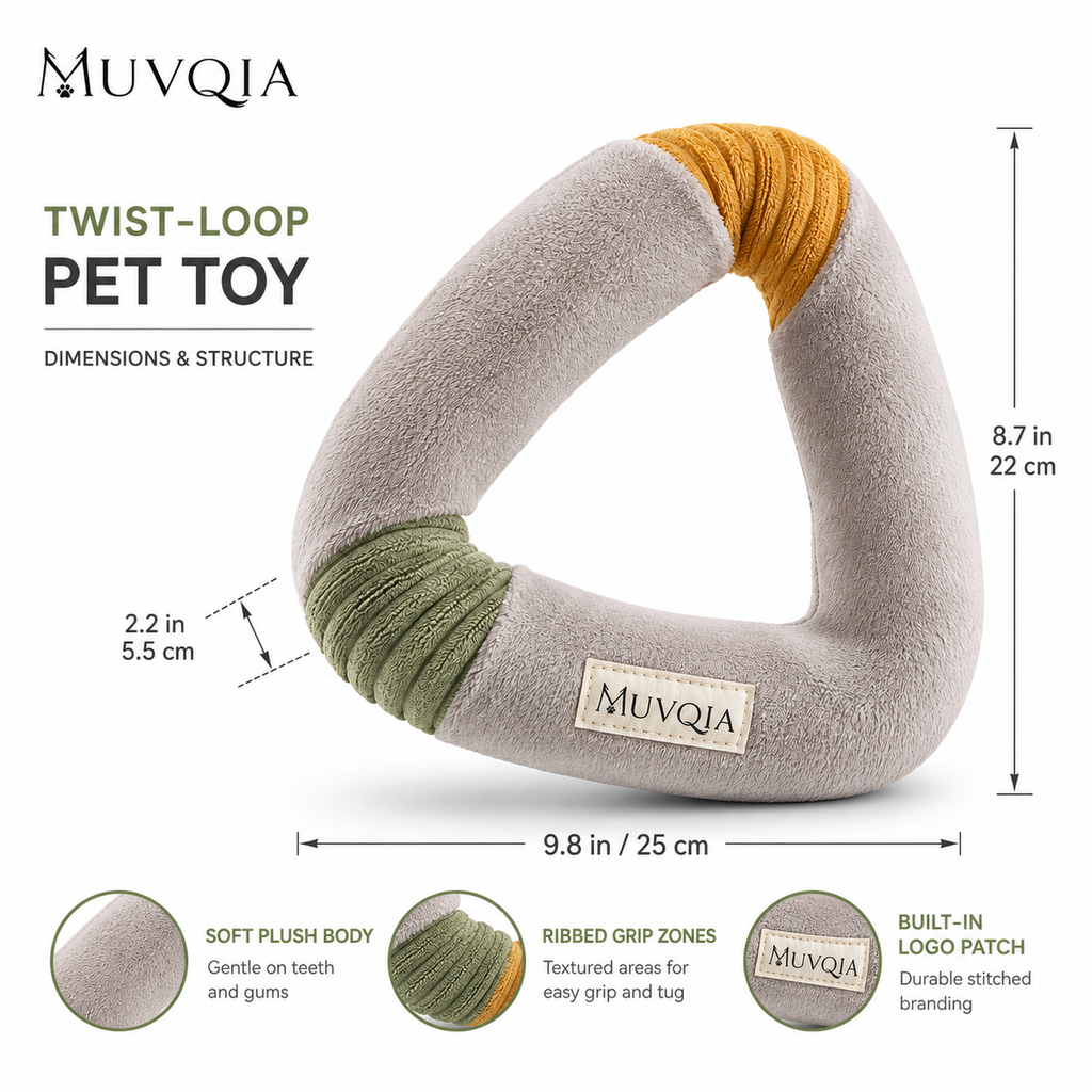 MUVQIA Twist-Loop Plush Dog Toy – Soft Triangle Fetch & Tug Toy, Lightweight Easy-Grip Interactive Chew Toy for Small, Medium & Large Dogs, Indoor & Outdoor Play