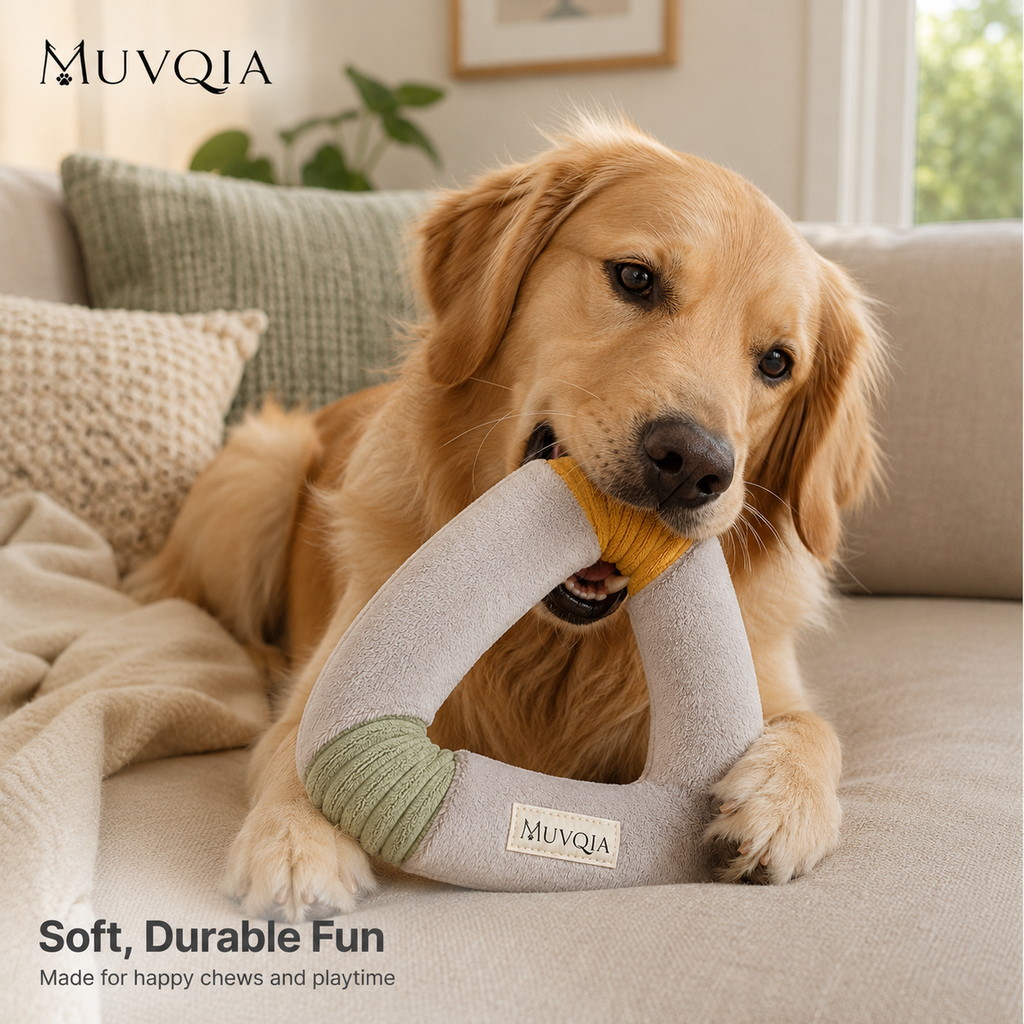 MUVQIA Twist-Loop Plush Dog Toy – Soft Triangle Fetch & Tug Toy, Lightweight Easy-Grip Interactive Chew Toy for Small, Medium & Large Dogs, Indoor & Outdoor Play