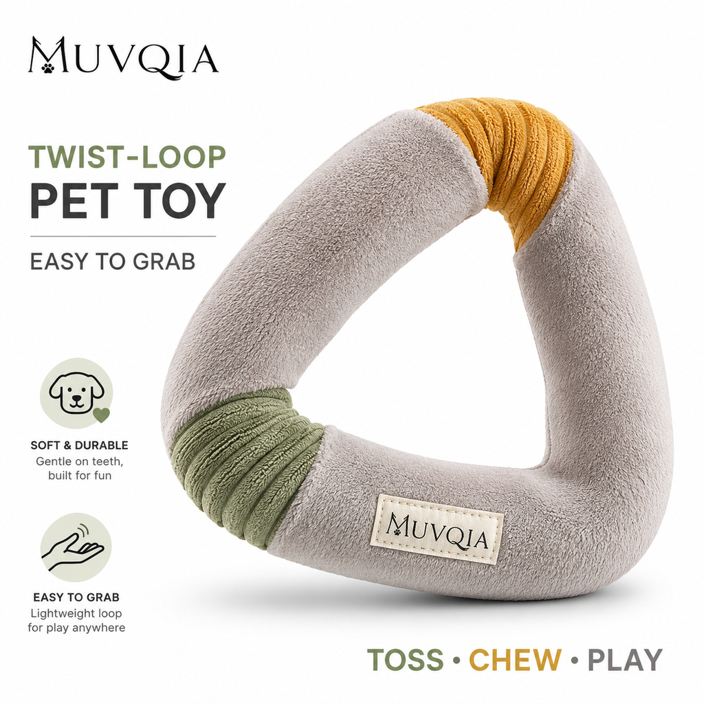 MUVQIA Twist-Loop Plush Dog Toy – Soft Triangle Fetch & Tug Toy, Lightweight Easy-Grip Interactive Chew Toy for Small, Medium & Large Dogs, Indoor & Outdoor Play
