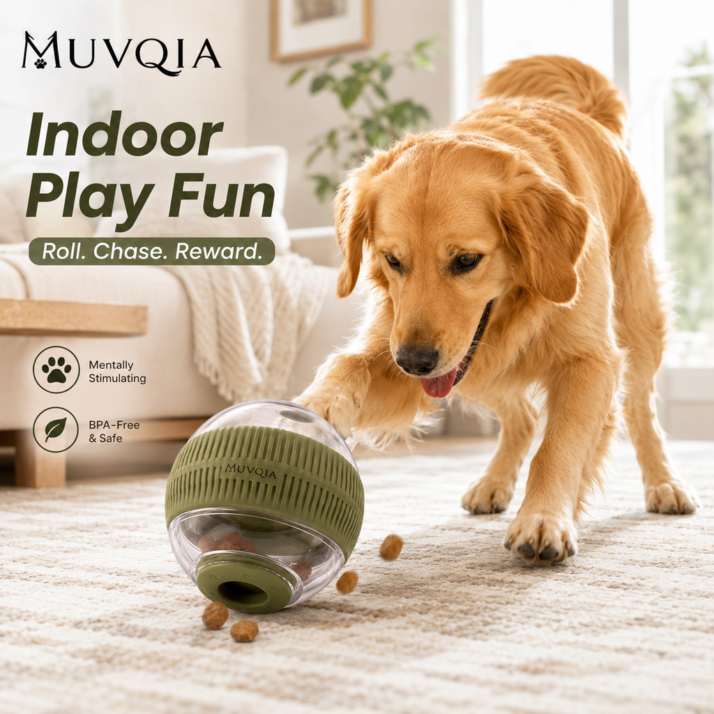 MUVQIA Treat-Release Rolling Dog Toy – Interactive Treat Dispensing Ball, Slow Feeder Puzzle Toy for Dogs, BPA-Free Enrichment Toy for Indoor & Outdoor Play
